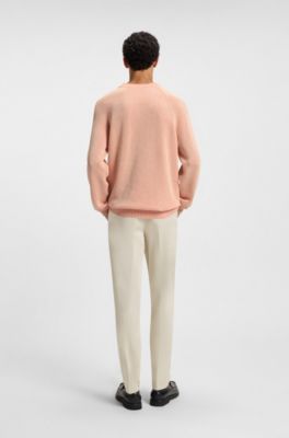 Cotton-linen sweater with striped knit, Light Orange