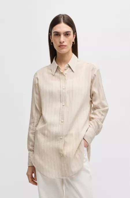 Regular-fit blouse in a striped cotton blend