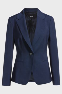 Regular-fit blazer in micro-check virgin wool, Dark Blue