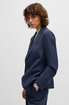Regular-fit blazer in micro-check virgin wool, Dark Blue