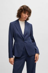 Blazer regular fit en mezcla de lana virgen con microcuadros, Azul oscuro