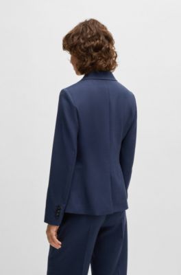 Regular-fit blazer in micro-check virgin wool, Dark Blue