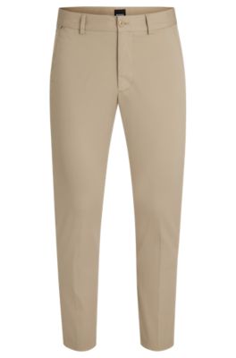 BOSS - Slim-fit trousers in cotton-blend satin - Light Beige