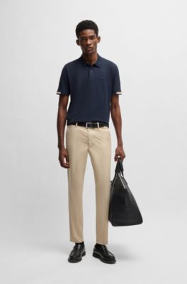 Slim-Fit Hose aus Baumwoll-Mix mit Satin, Hellbeige