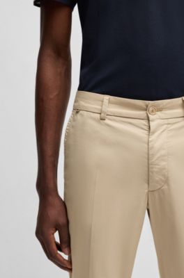 Slim-Fit Hose aus Baumwoll-Mix mit Satin, Hellbeige