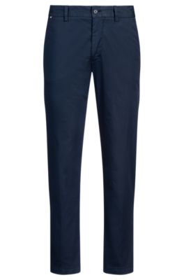 Slim-fit trousers in cotton-blend satin, Dark Blue