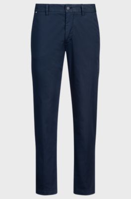 Slim-fit satijnen broek van een katoenmix, Donkerblauw