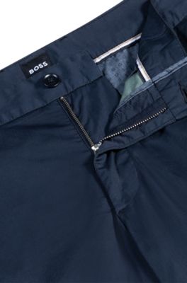 Slim-fit trousers in cotton-blend satin, Dark Blue