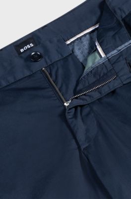 Slim fit-byxor i bomullsblandad satin, M&ouml;rkbl&aring;