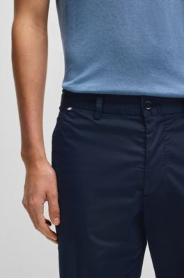 Slim-fit trousers in cotton-blend satin, Dark Blue
