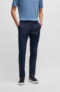 Slim-fit trousers in cotton-blend satin, Dark Blue