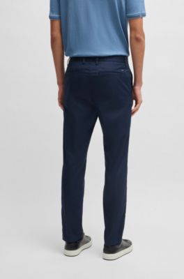 Slim-fit trousers in cotton-blend satin, Dark Blue