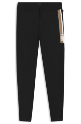 Cotton-terry tracksuit bottoms with stripe print, Black