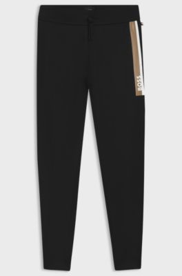 Cotton-terry tracksuit bottoms with stripe print, Black