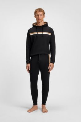 Cotton-terry tracksuit bottoms with stripe print, Black