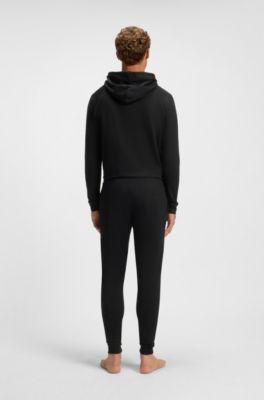 Cotton-terry tracksuit bottoms with stripe print, Black