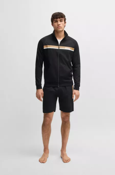 Cotton-terry zip-up jacket with stripe print