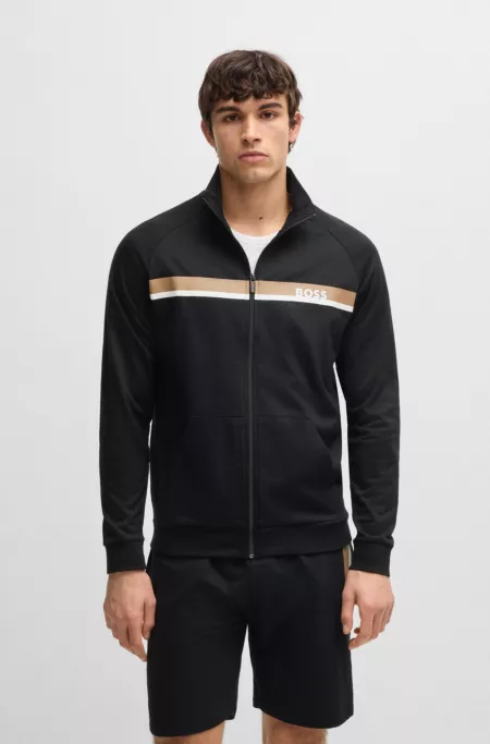 Cotton-terry zip-up jacket with stripe print