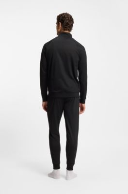 Cotton-terry zip-up jacket with stripe print, Black