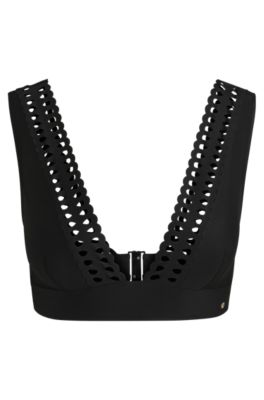 Bikini top with laser-cut details, Black