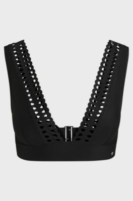 Bikini top with laser-cut details, Black