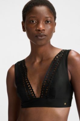 Top per bikini con dettagli tagliati al laser, Nero