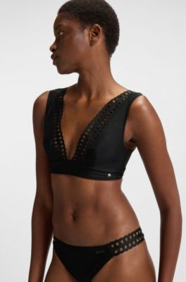 Top per bikini con dettagli tagliati al laser, Nero