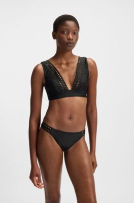 Bikini top with laser-cut details, Black