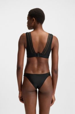 Top per bikini con dettagli tagliati al laser, Nero