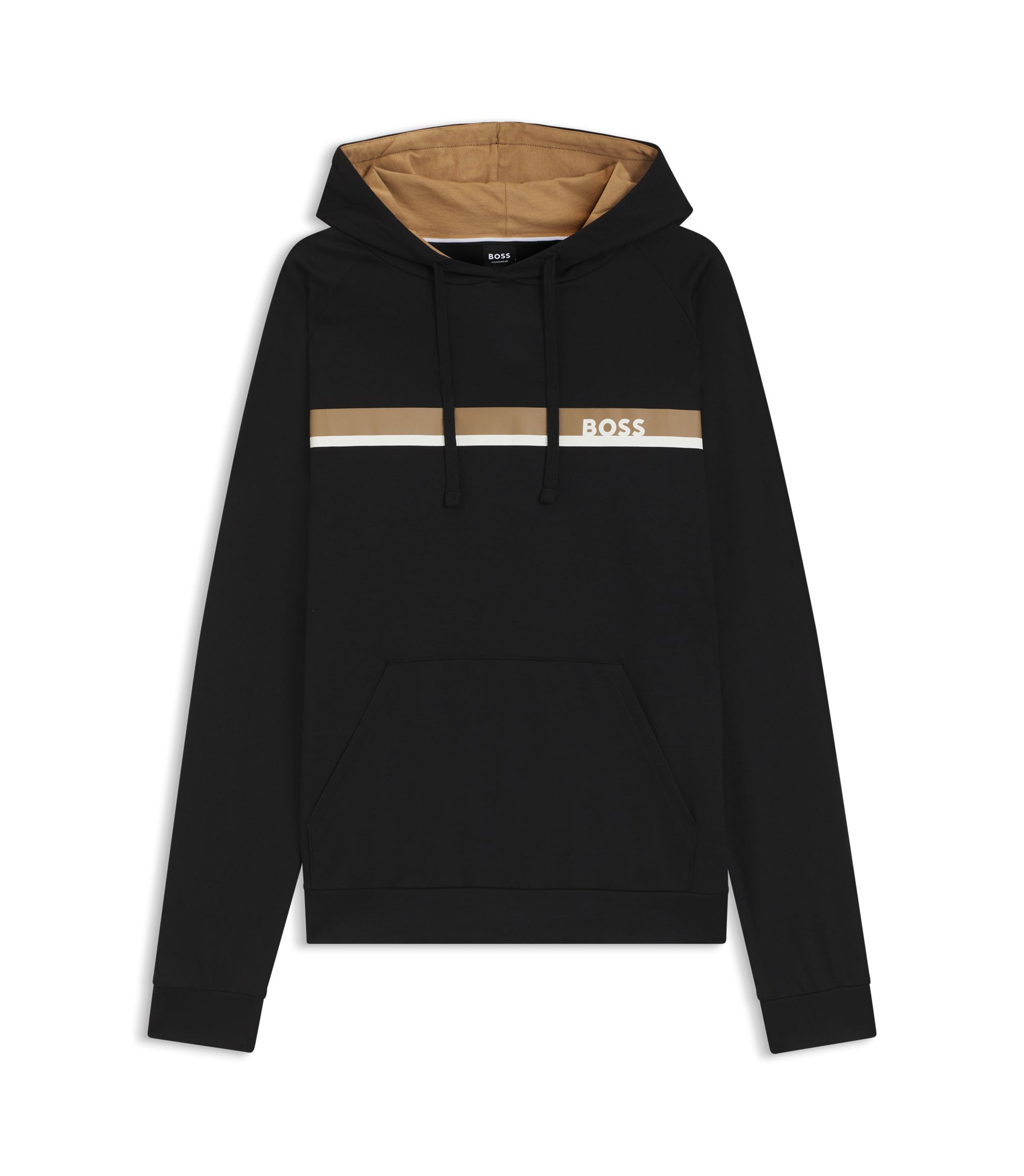 BOSS Cotton-terry hoodie with stripe print Black