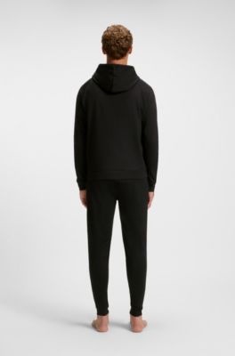 Cotton-terry hoodie with stripe print, Black