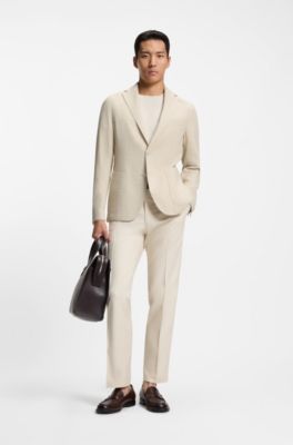 Regular-fit blazer in micro-patterned stretch tweed, Light Beige