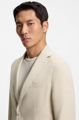 Regular-fit blazer in micro-patterned stretch tweed, Light Beige