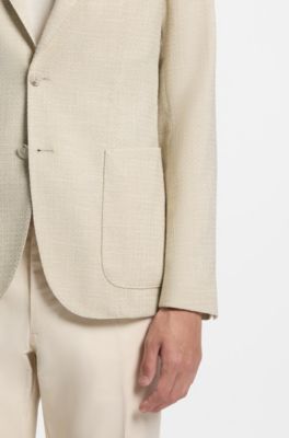Regular-fit blazer in micro-patterned stretch tweed, Light Beige
