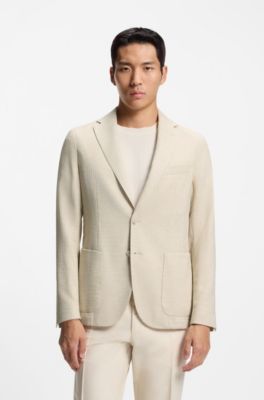 Regular-fit blazer in micro-patterned stretch tweed, Light Beige