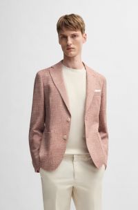 Regular-fit blazer van stretchtweed met microdessin, Donkeroranje