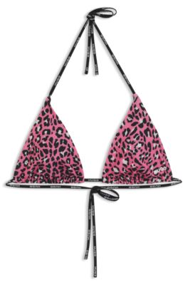 Top de biqu&iacute;ni com padr&atilde;o e tiras da marca, Patterned