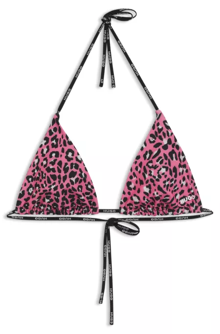 Patterned bikini top with branded ties