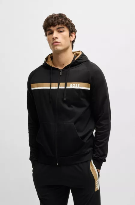 Cotton-terry zip-up hoodie with stripe print