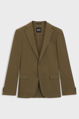 Modern-fit machine-washable suit jacket in a stretch-linen blend, Olive