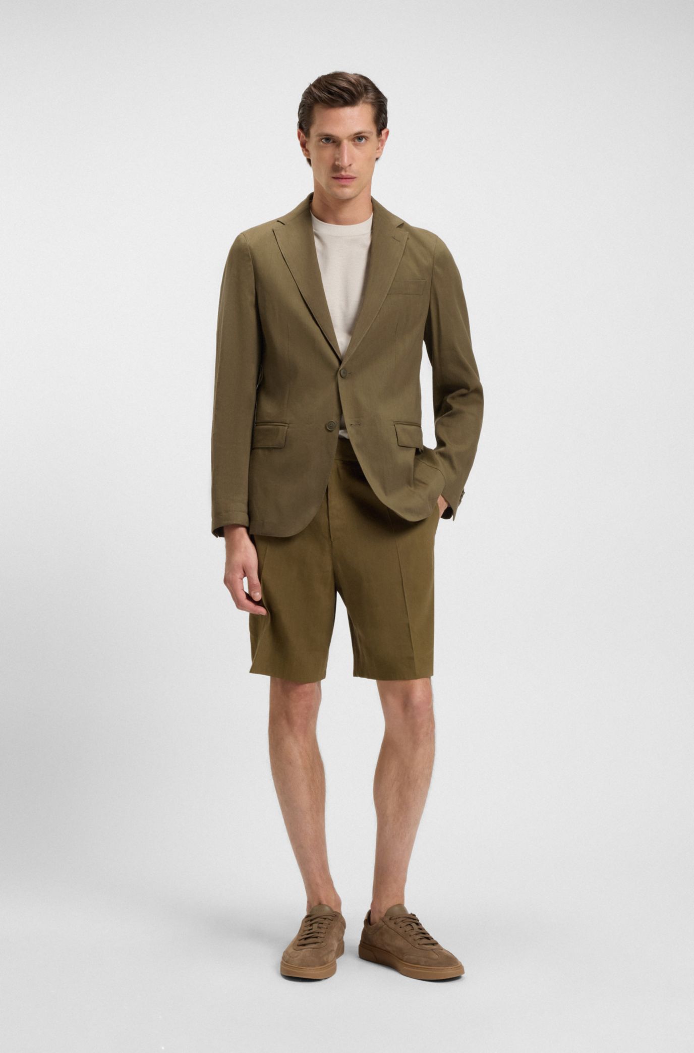 HUGO BOSSグレー リネン混紡 ビジネススーツ　サイズ46 HUGO BOSSグレー リネン混紡 ビジネススーツ サイズ46 HUGO BOSS