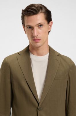 Modern-fit machine-washable suit jacket in a stretch-linen blend, Olive