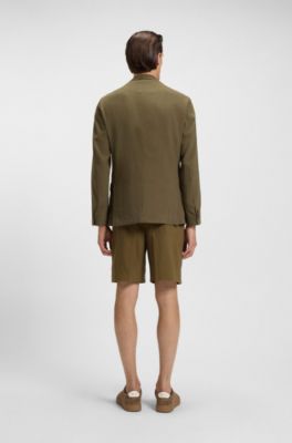 Modern-fit machine-washable suit jacket in a stretch-linen blend, Olive