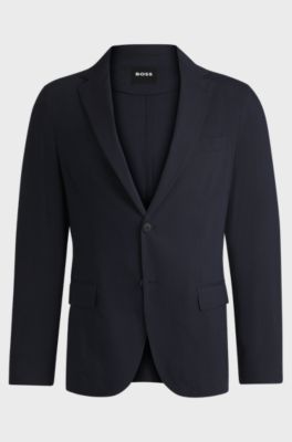 Modern-fit machine-washable suit jacket in a stretch-linen blend, Dark Blue