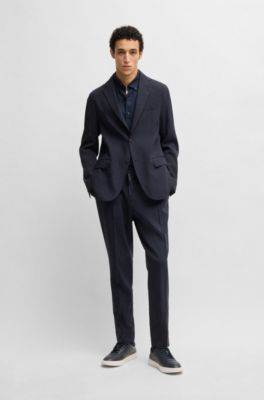 Modern-fit machine-washable suit jacket in a stretch-linen blend, Dark Blue