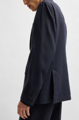 Modern-fit machine-washable suit jacket in a stretch-linen blend, Dark Blue