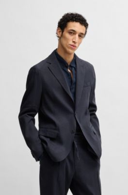 Modern-fit machine-washable suit jacket in a stretch-linen blend, Dark Blue