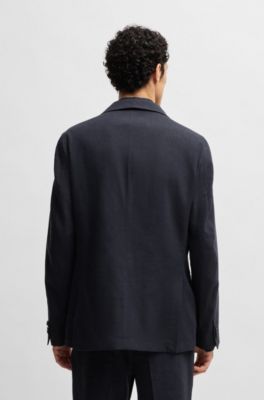 Modern-fit machine-washable suit jacket in a stretch-linen blend, Dark Blue