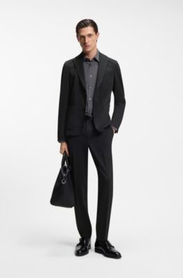Tapered-fit trousers in stretch seersucker, Black
