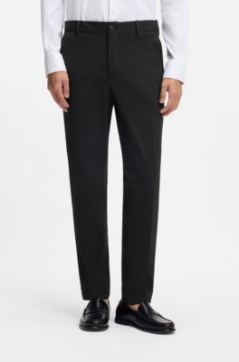 Tapered-fit trousers in stretch seersucker, Black